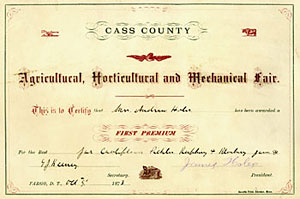 Cass county fair premium certificate