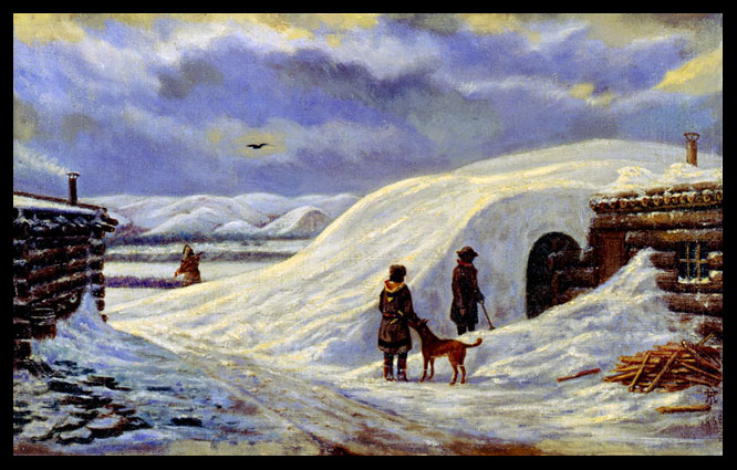 Fort Stevenson Winter Quarters painting by De Trobriand