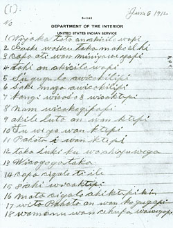 Beede's handwritten account of High Dog winter count
