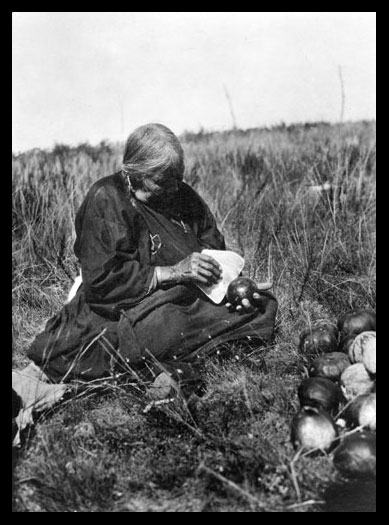 Owl Woman Slicing Squash