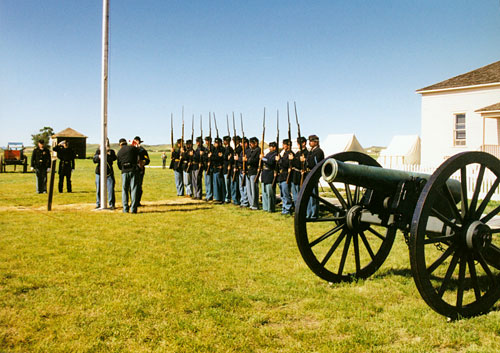 Fort Buford Event troops and flag raising with cannon