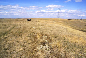 West Mine Area hilltop view with rock cairn