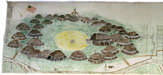 village sketch on muslin of village at fort clark