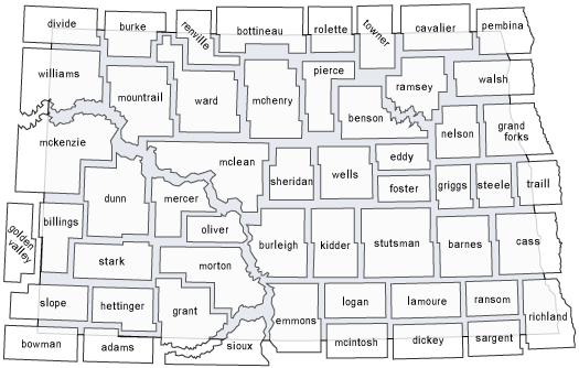 North Dakota, Map of Counties