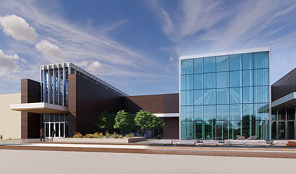 A current building transitions into what it will look like after adding an expansion