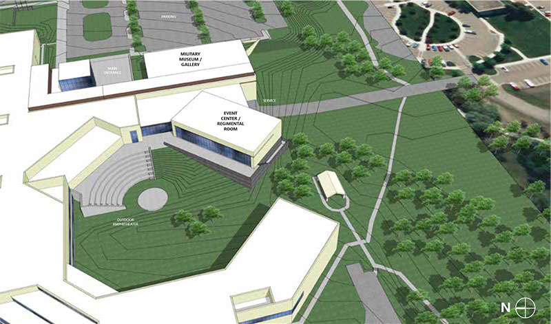 A rendering of the Heritage Center Expansion that includes a new military gallery